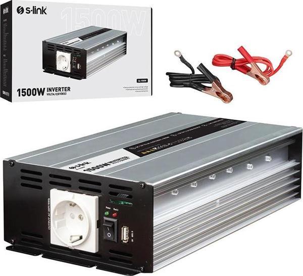 S-Link SL-1500W Dc12v-Ac230v 1500w İnverter 12V-220V Çevirici Dönüştürücü - Image 1