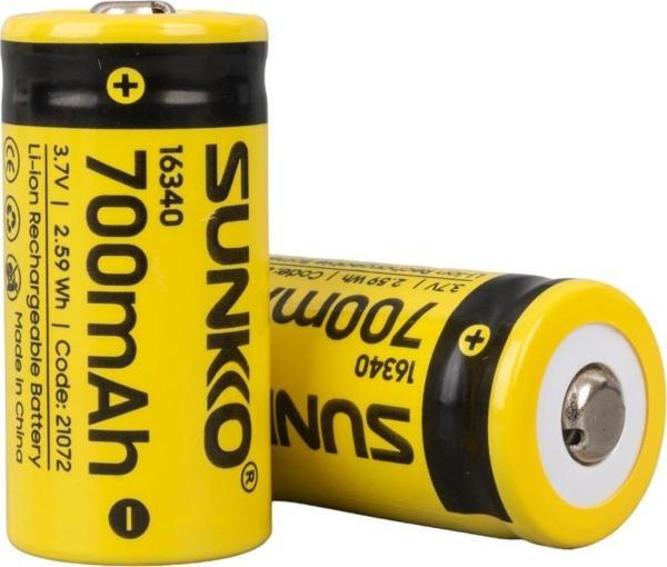 Sunkko 3.7 Volt 700 Mah 16340 Şarj Edilebilir Pil 2 Adet Lityum İon Şarjlı Pil 16x34mm - Image 1