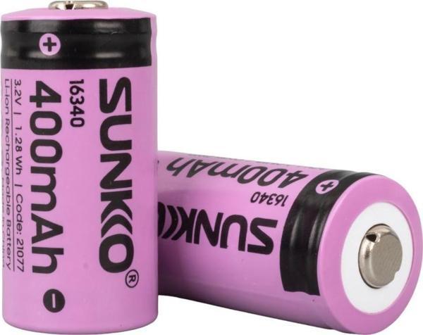 Sunkko Irf 3.2 Volt 400 Mah 16340 Şarj Edilebilir Pil 2 Adet Lityum İon Şarjlı Pil 16x34mm - Image 1