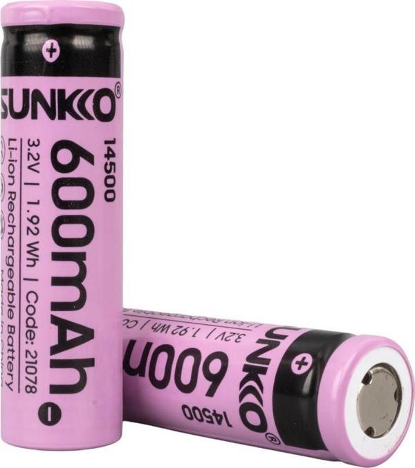 Sunkko Irf 3.2 Volt 600 Mah 14500 Şarj Edilebilir Pil 2 Adet Lityum İon Şarjlı Pil 14x50mm - Image 1
