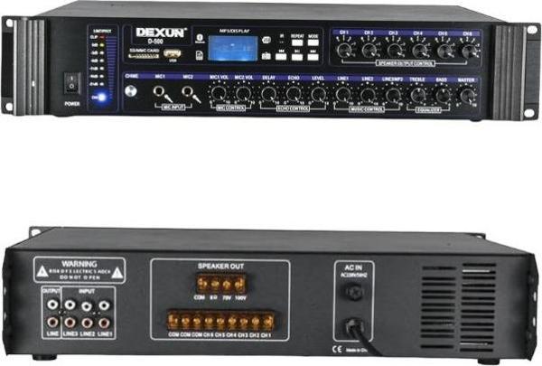 Dexun D-500 Usb Sd Kart Bluetooth 350-700 W 6 Bölgeli Amfi 3 Aux 3 Mikrofon Giriş Trafolu Mixer Amfi - Image 1