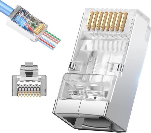 Powermaster Açık Uçlu RJ45 Cat6 Ethernet Soketi 8P 8C İnternet Kablosu Ucu Jack Soket  100 Lü Paket - Image 1