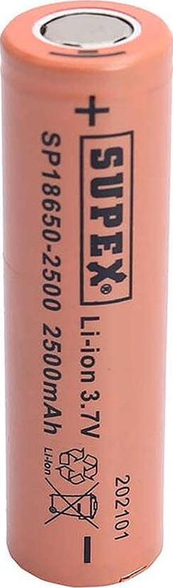 Supex 18650-2500 3.7 Volt 2500 Mah Düz Kafa Li-Ion Pil  - Image 1