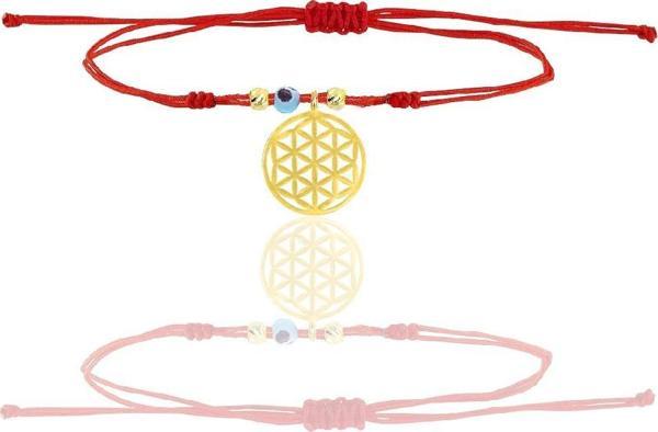 Gümüş altın yaldızlı nazarlı yaşam çiçeği ipli şans bileklik  - Image 1