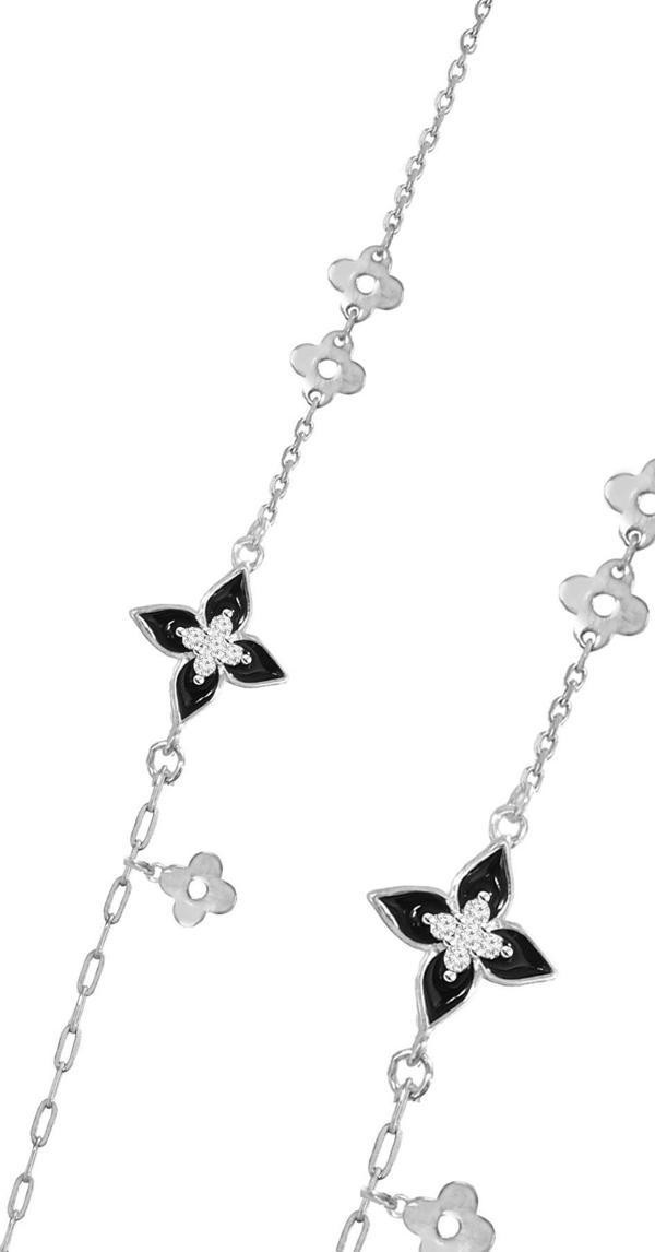 Gümüş rodyumlu mineli zirkon taşlı şans rüzgarı yonca bileklik  - Image 1