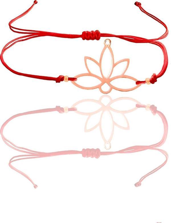 Gümüş rose lotus yaşam çiçeği kırmızı ipli bileklik  - Image 1