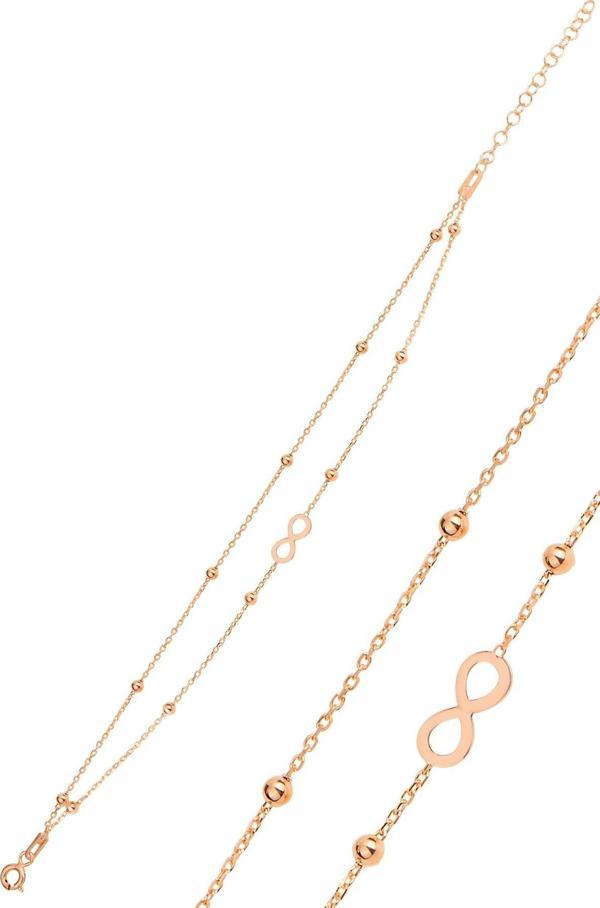 Gümüş rose top top çift zincirli sonsuzluk bileklik  - Image 1