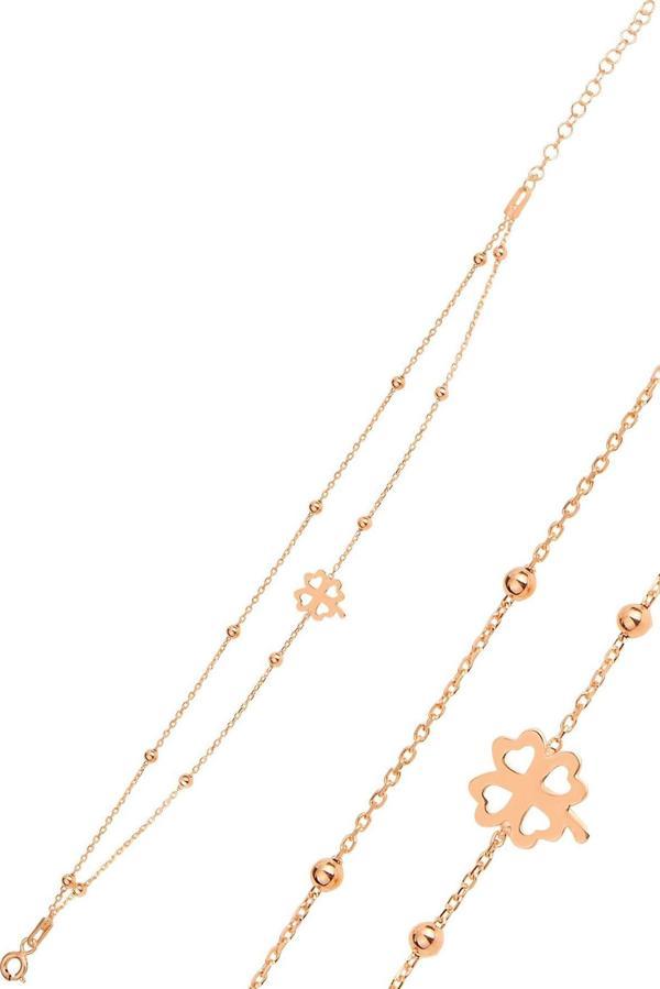 Gümüş rose top top çift zincirli yonca bileklik  - Image 1