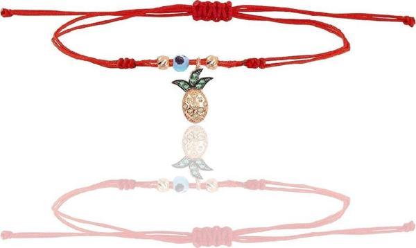 Gümüş rose zirkon taşlı nazarlı ananas ipli şans bileklik  - Image 1