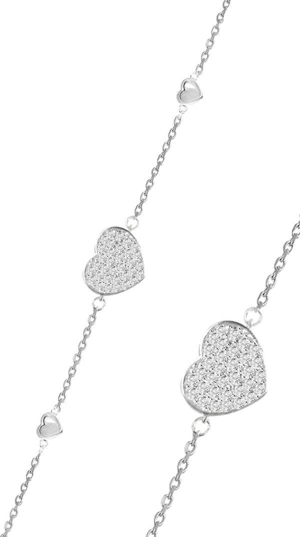 Gümüş rodyumlu zirkon taşlı kenar kalpler beyaz mineli kalp bileklik  - Image 1
