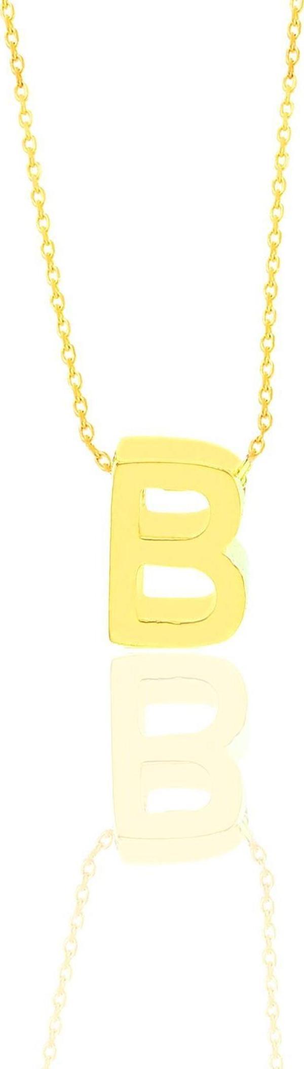 Gümüş altın yaldızlı üç boyutlu minimal B harf kolye  - Image 1