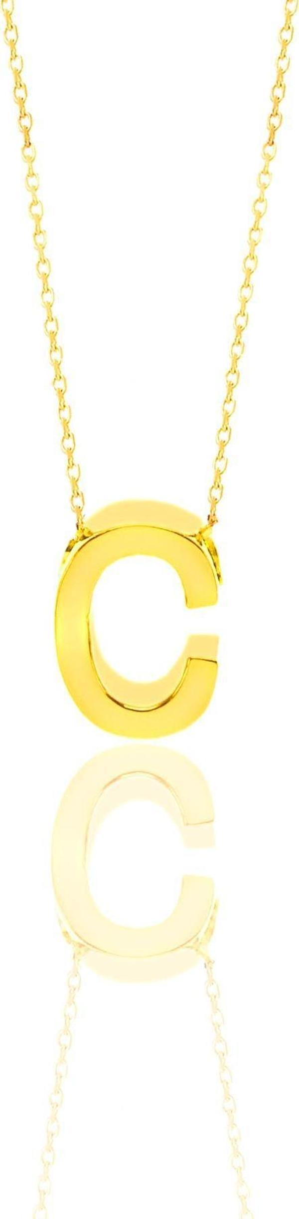 Gümüş altın yaldızlı üç boyutlu minimal C harf kolye  - Image 1