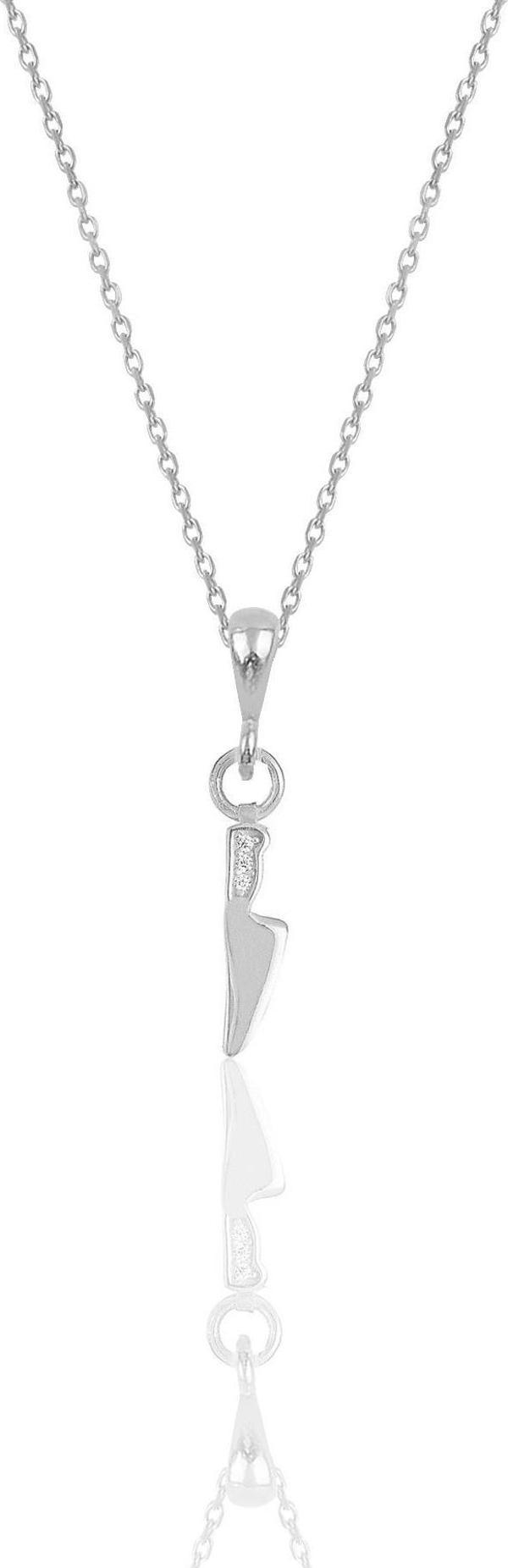 Gümüş rodyumlu zirkon taşlı bıçak modeli kolye  - Image 1