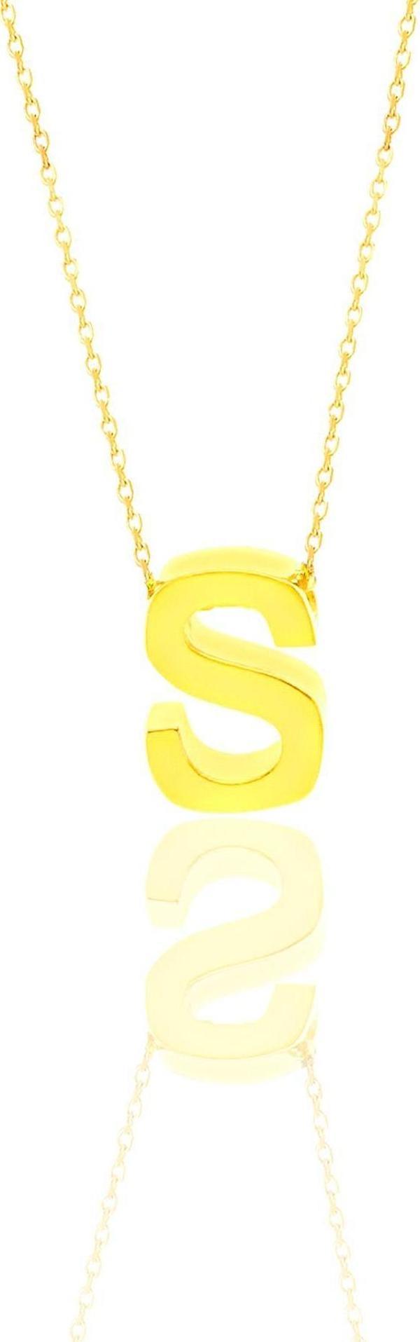 Gümüş altın yaldızlı üç boyutlu minimal S harf kolye  - Image 1