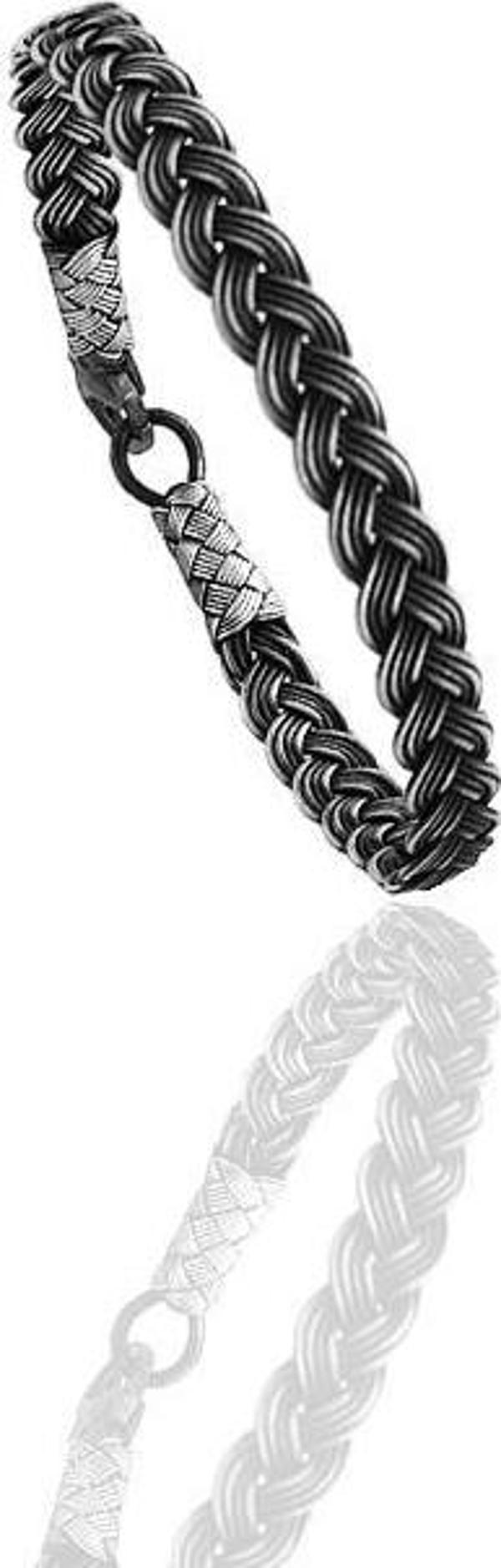 Gümüş tamamen el işçiliği kazaziye işlemeli örgülü erkek bileklik  - Image 1