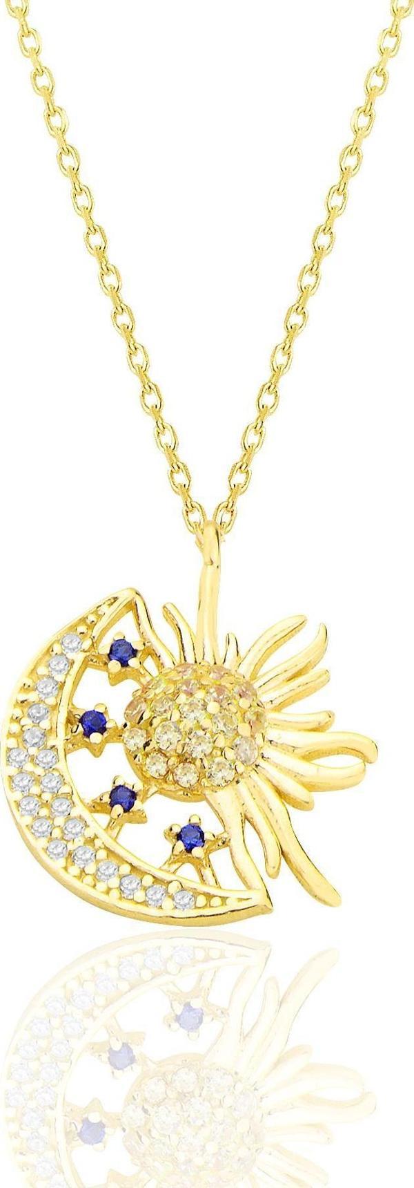 Gümüş altın yaldızlı zirkon taşlı gece gündüz kolye  - Image 1