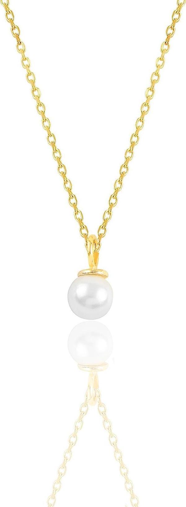 Gümüş altın yaldızlı zirkon taşlı inci kolye  - Image 1