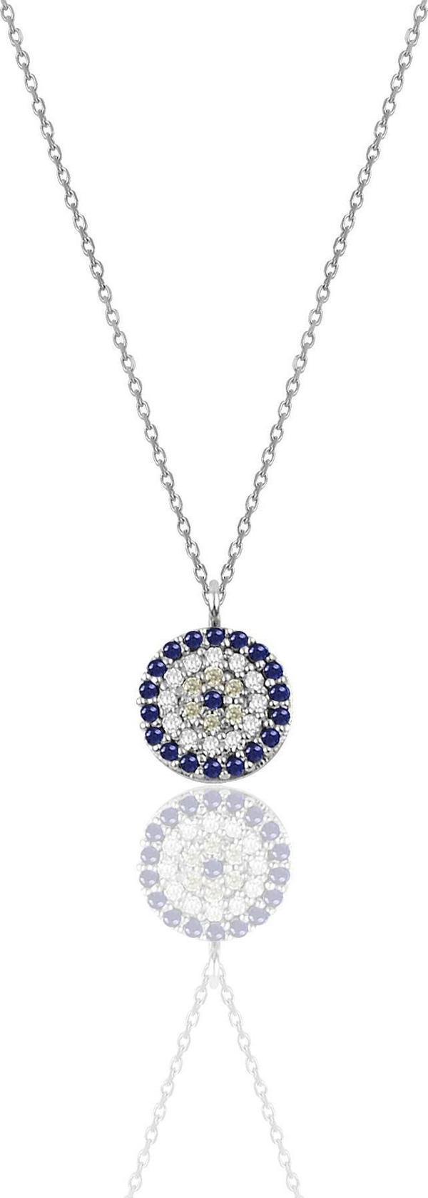 Gümüş rodyumlu zirkon taşlı nazar kolye  - Image 1