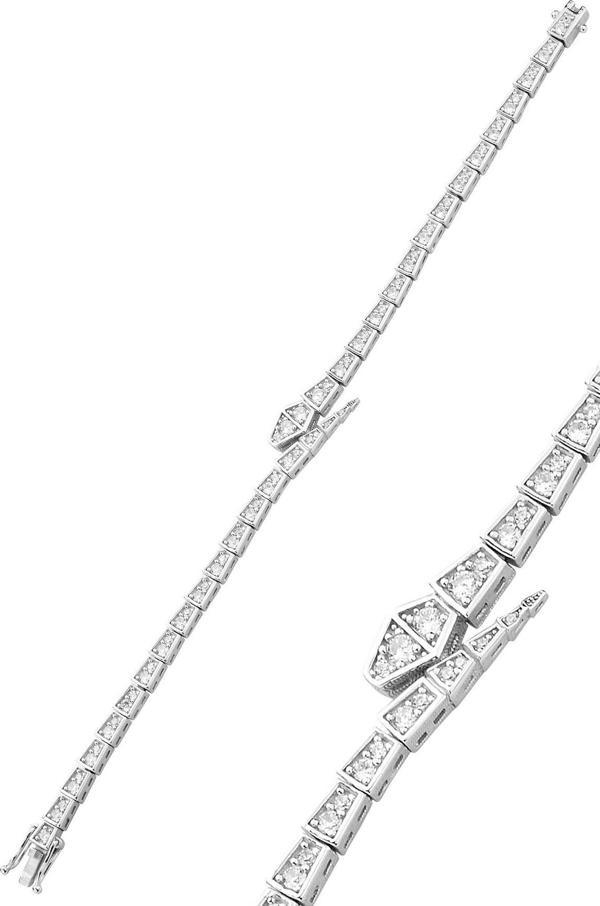 Gümüş rodyumlu zirkon taşlı özel tasarım hareketli yılan bileklik  - Image 1