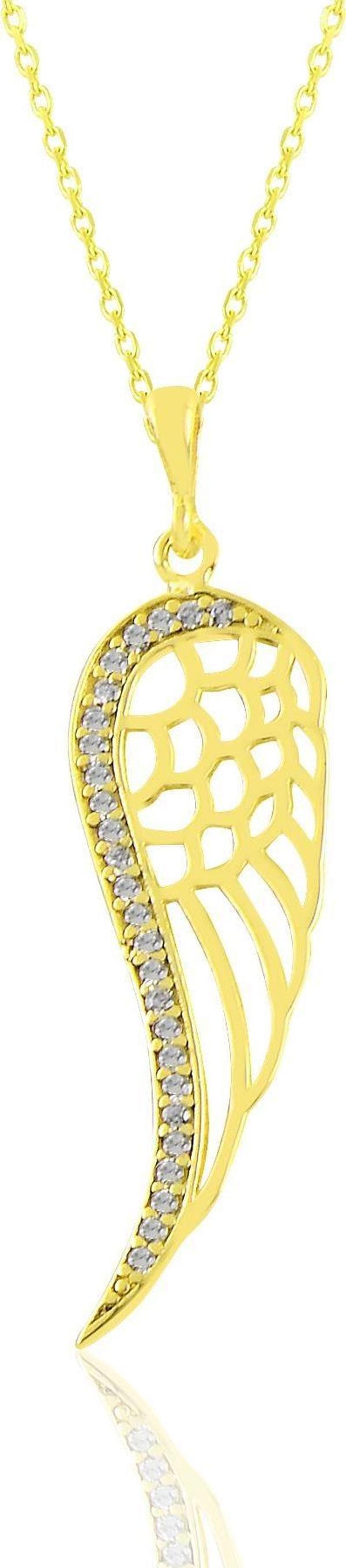 Gümüş altın yaldızlı zirkon taşlı sol yanım kanat kolye  - Image 1