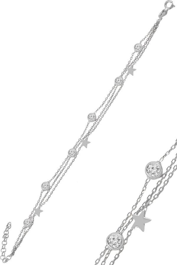 Gümüş rodyumlu zirkon taşlı yıldız figürlü bileklik  - Image 1