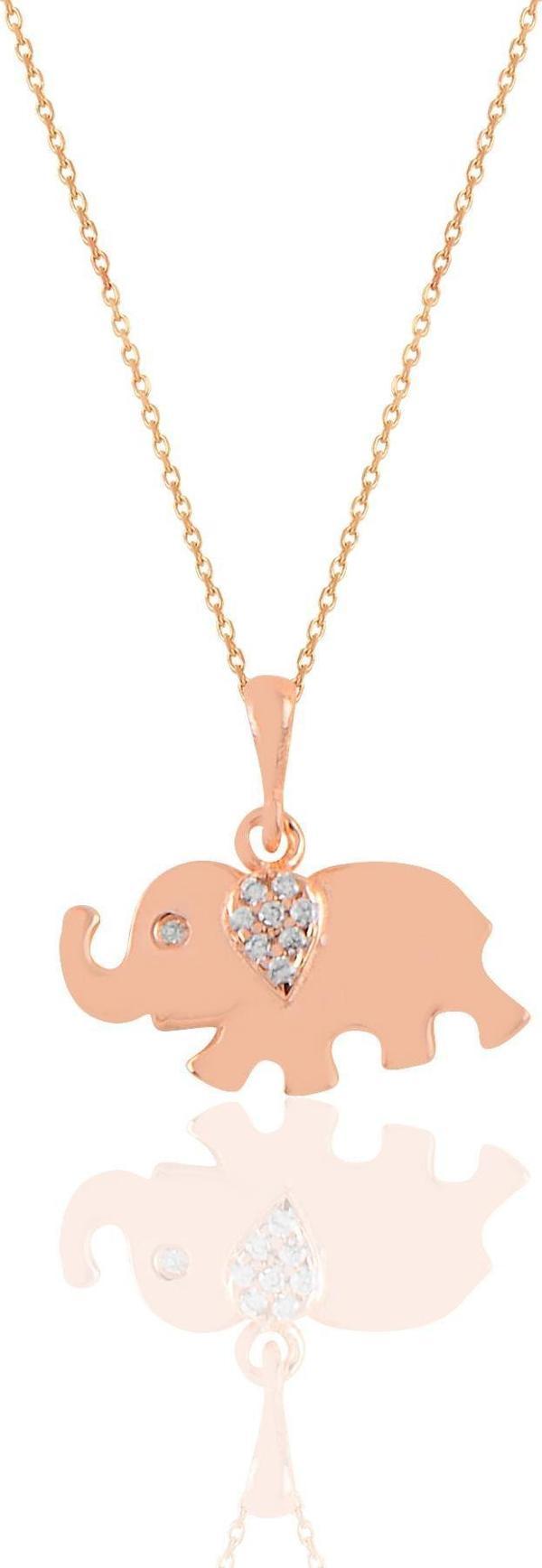 Gümüş rose  zirkon taşlı fil kolye  - Image 1