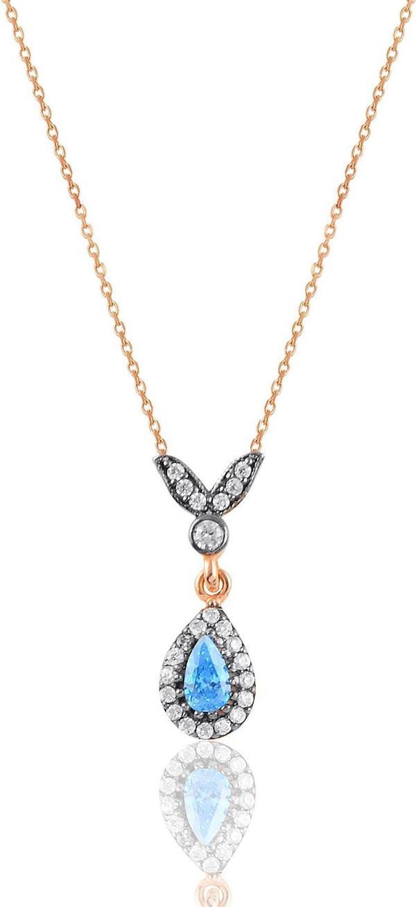 Gümüş rose akuamarin taşlı damla kolye  - Image 1