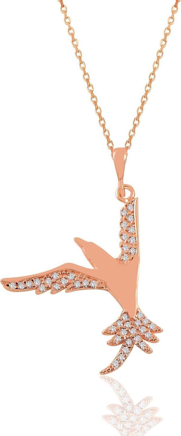 Gümüş rose zirkon taşlı kırlangıç kolye  - Image 1