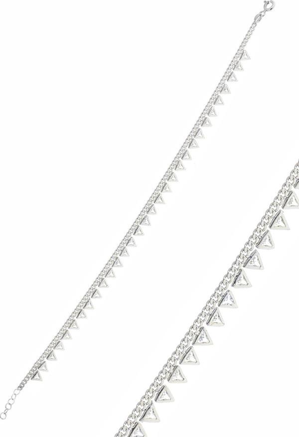 Gümüş rodyumlu zirkon taşlı  gurmet zincirli piramit halhal  - Image 1