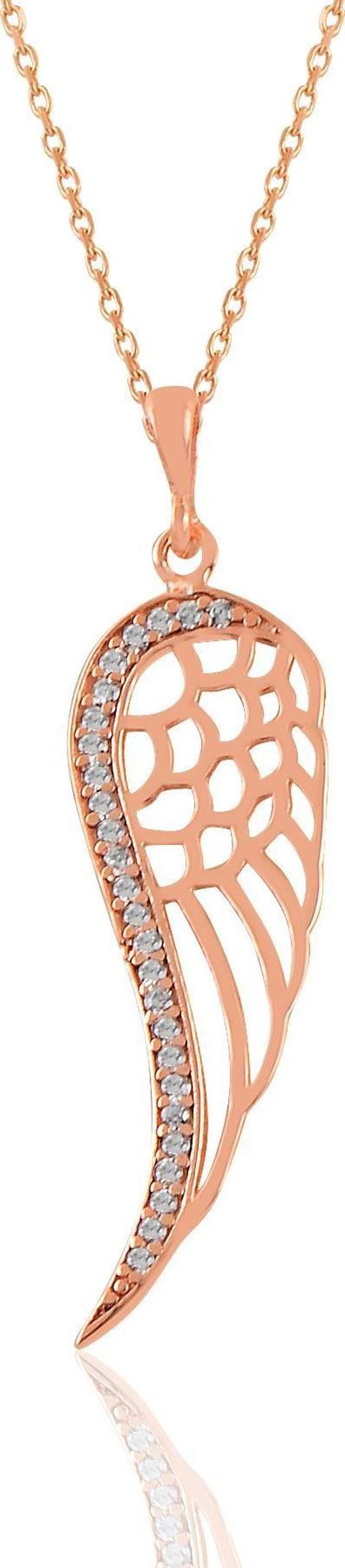 Gümüş rose zirkon taşlı sol yanım kanat kolye   - Image 1