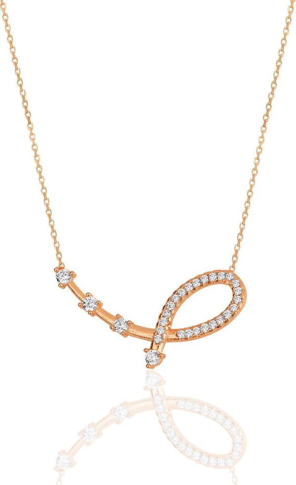 Gümüş rose zirkon taşlı yıldız haritası kolye  - Image 1