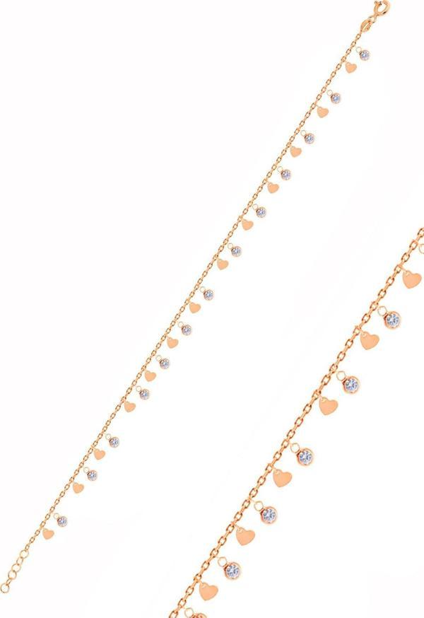 Gümüş rose kalpli zirkon taşlı pullu halhal  - Image 1