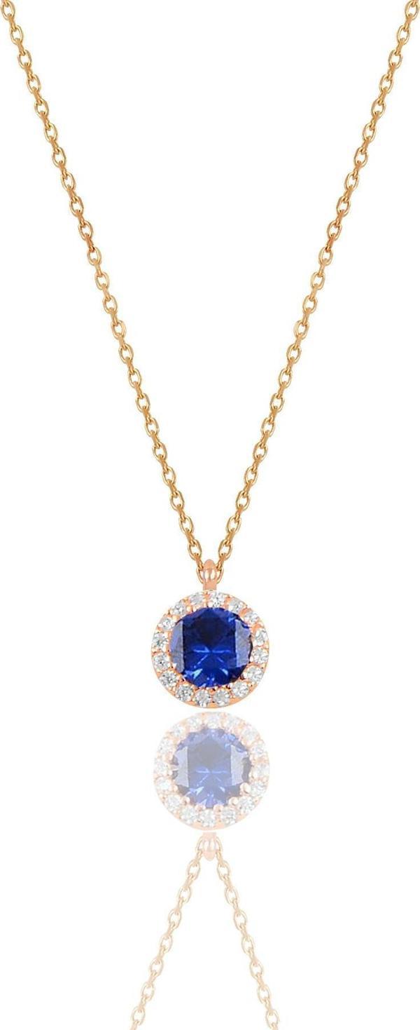  Gümüş rose safir taşlı pırlanta Montürlü tek taş kolye   - Image 1