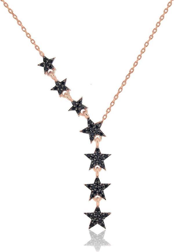 Gümüş rose onix taşlı kayan yıldız kolye  - Image 1