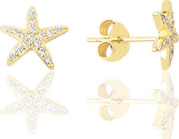 Gümüş Altın Yaldızlı Zirkon Taşlı Deniz Yıldızı Modeli Küpe  - Image 1