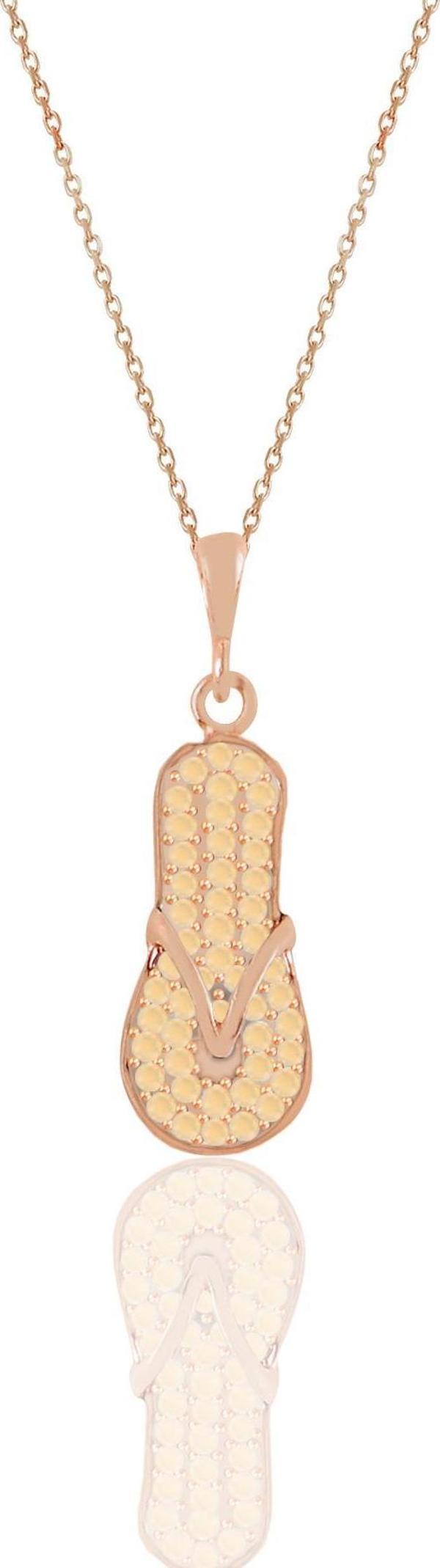 Gümüş rose zirkon  taşlı terlik kolye  - Image 1