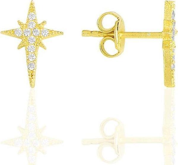 Gümüş Altın Yaldızlı Zirkon Taşlı Kutup Yıldızı Küpe  - Image 1