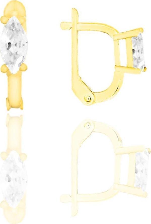 Gümüş altın yaldızlı zirkon taşlı mekik  j küpe  - Image 1