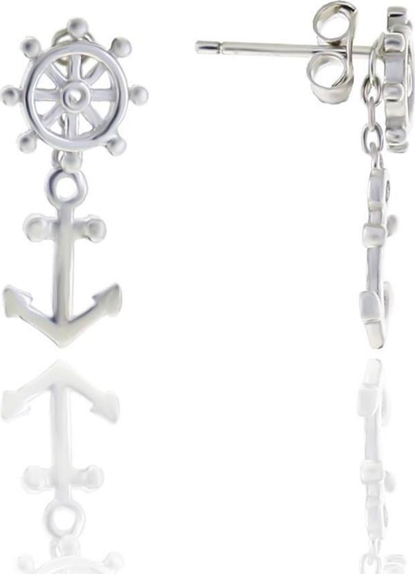 Gümüş rodyumlu gemi dümeni, çapa küpe  - Image 1