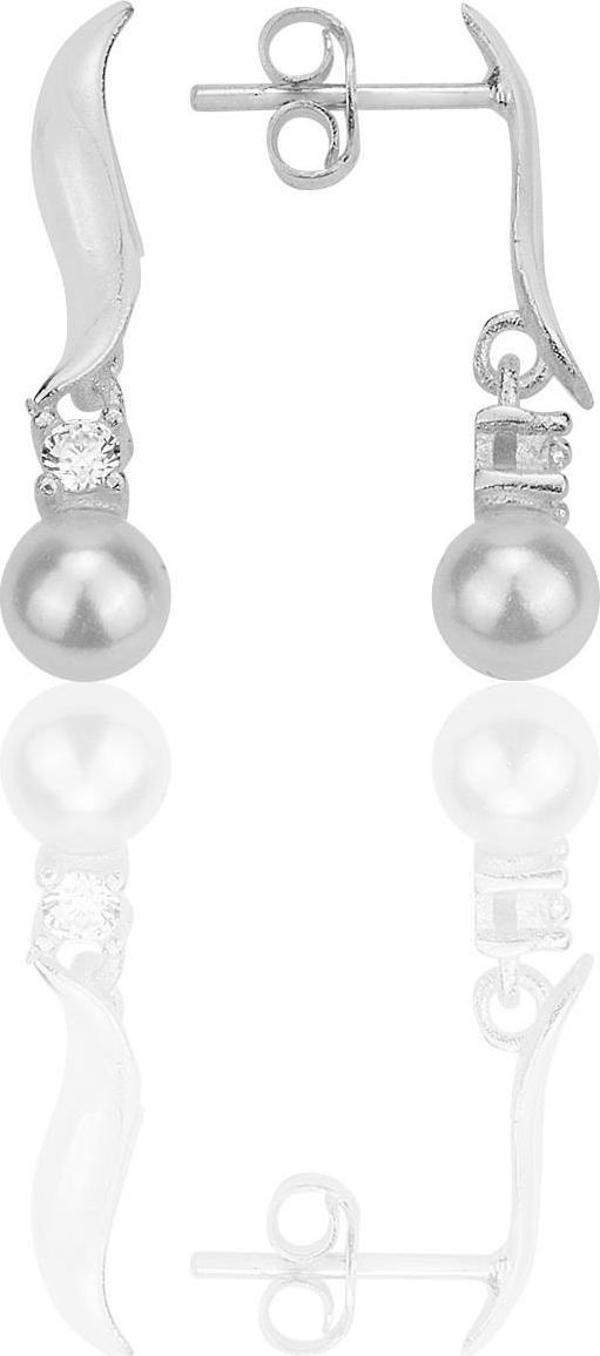 Gümüş rodyumlu inci ve zirkon taşlı dalga küpe  - Image 1