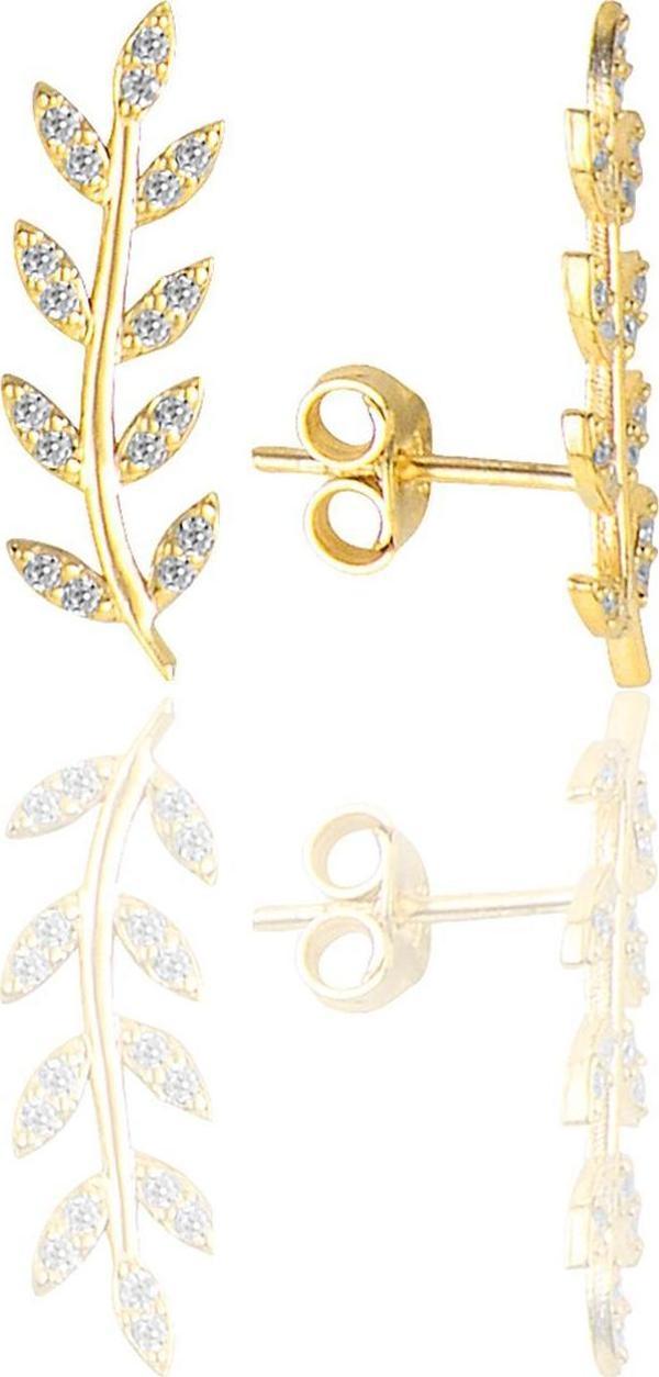 Gümüş altın yaldızlı  zirkon taşlı yaprak küpe  - Image 1