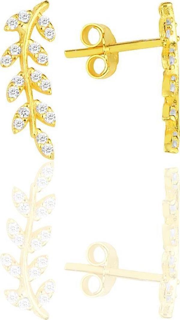 Gümüş altın yaldızlı zirkon taşlı yeni yaprak küpe  - Image 1