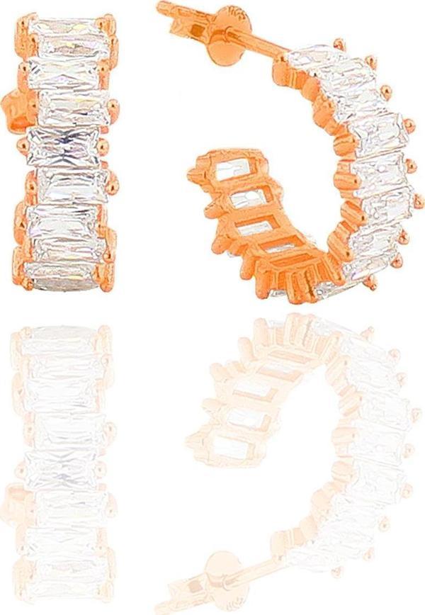 Gümüş rose baget taşlı halka küpe  - Image 1