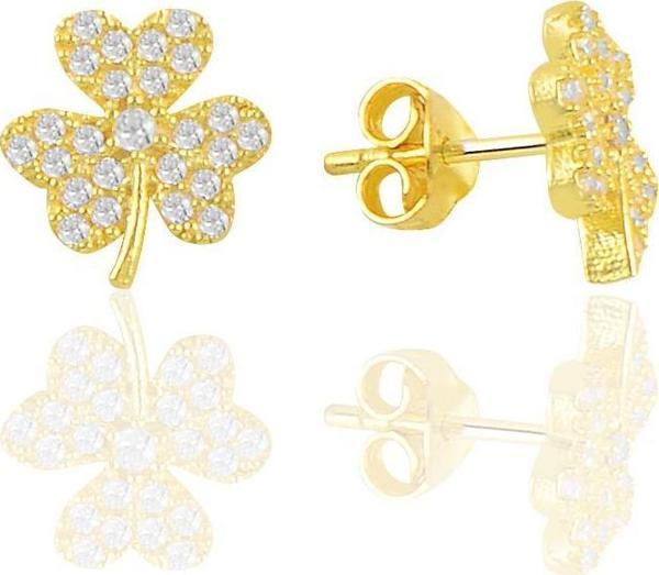 Gümüş altın yaldızlı zirkon taşlı yonca küpe  - Image 1