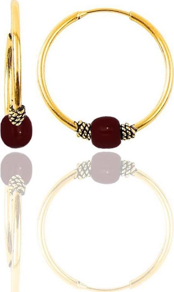 Gümüş altın yaldızlı 17 mm  mercan renkli  halka küpe  - Image 1