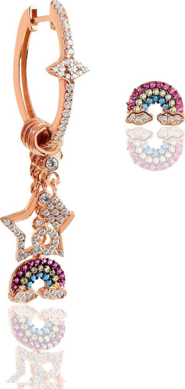 Gümüş rose gök kuşağı modeli şans küpe  - Image 1