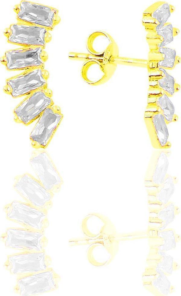 Gümüş altın yaldızlı altı baget taşlı küpe  - Image 1