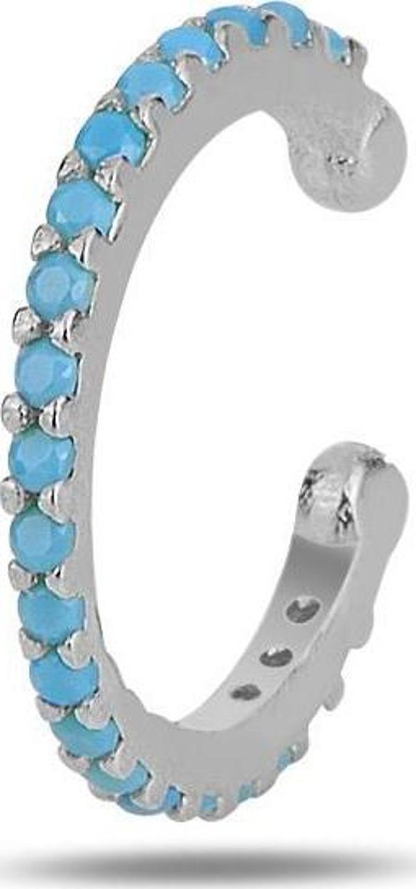Gümüş rodyumlu turkuaz taşlı sıkıştırmalı kıkırdak küpe ear cuff  - Image 1