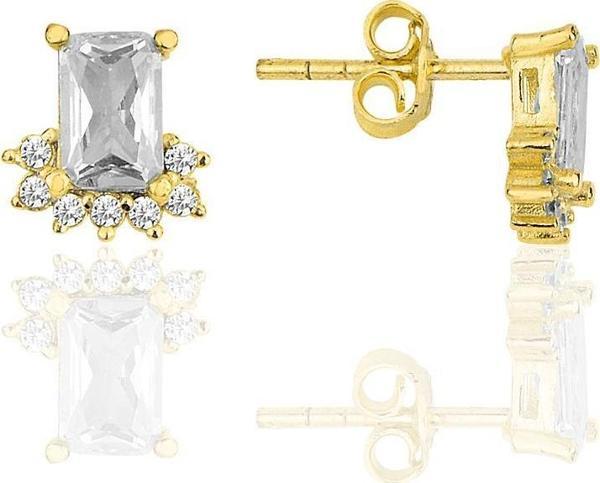 Gümüş altın yaldızlı baget kesim zirkon taşlı pırlanta modeli küpe  - Image 1