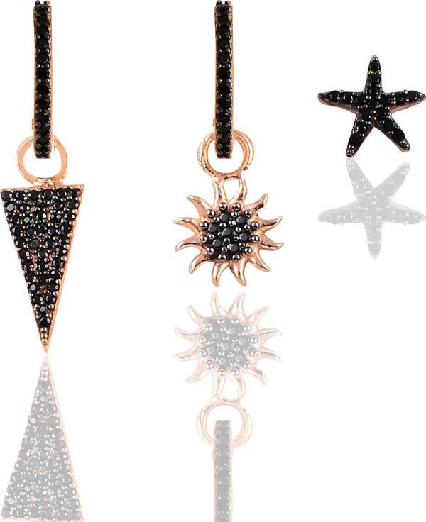 Gümüş rose onix taşlı piramit Kombin Üçlü Küpe Seti  - Image 1